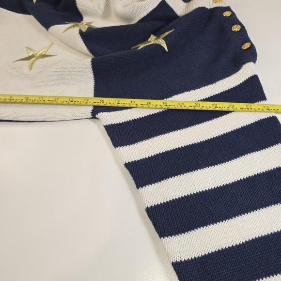 Maurada Nautical Star‎ Sweater Women's Size L Navy White Striped Sleeve Gold... - Picture 6 of 12